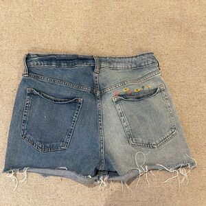 Old Navy Dual Tone Light Blue Jean Shorts with Embroidered Pocket